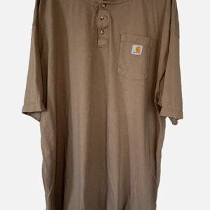 Carhartt 3XL Tall Henley Pocket T Shirt Brown Workwear Heavy Cotton Work Tee